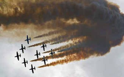 
A formation from the Italian Air Force Aerobatic Team known as 