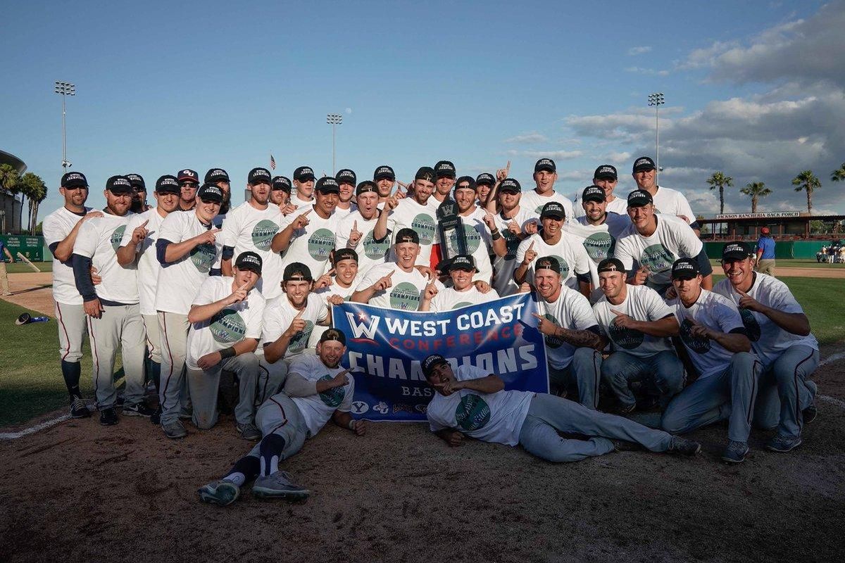 Gonzaga baseball celebrates after winning the WCC championship on Saturday in Stockton, California. (West Coast Conference)