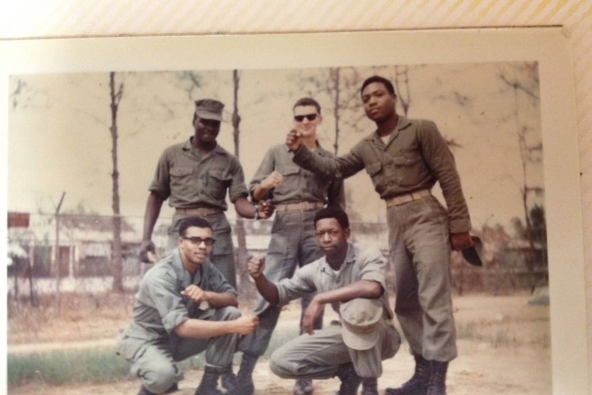 Clyde Rivers, age 18 (at left with glasses), was stationed in the First Marine Air Wing in Da Nang, Vietnam.  (Courtesy)