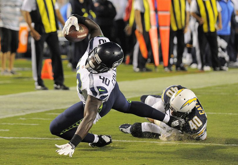 Seahawks running back Derrick Coleman scored a touchdown and had two tackles on special teams on Thursday in San Diego. (Associated Press)