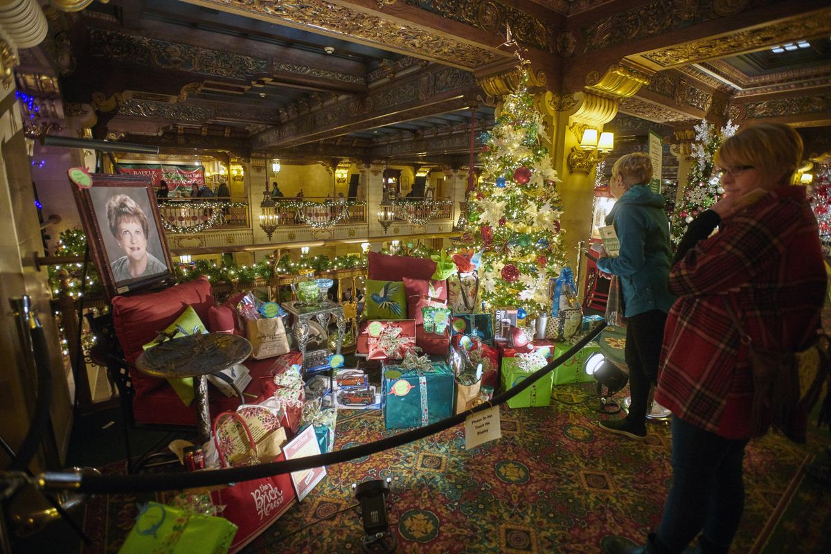 One of the many Christmas tree displays raffled off at Christmas Tree Elegance in 2018 was “Marti’s Favorite Things” in memory of the late Dishman Dodge general manager Marti Hollenback. The annual raffle, at the Historic Davenport Hotel and River Park Square again this year through Dec. 15, benefits the Spokane Symphony. (Colin Mulvany / The Spokesman-Review)