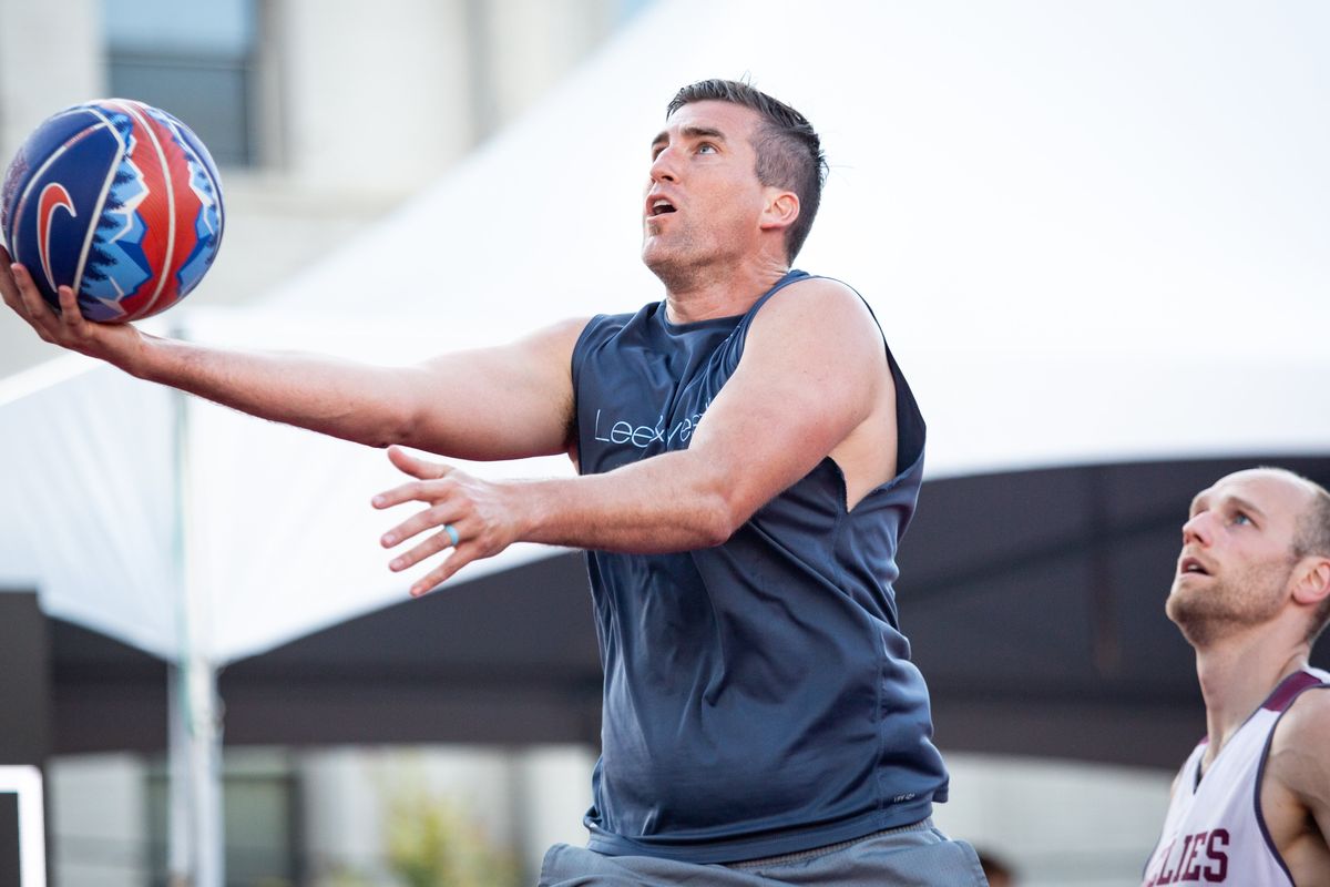 Marc Axton of Lee and Hayes goes for a layup during the Hoopfest men’s elite 6 feet and over championship game against Bobby and the Boys on June 30, 2019.  (Libby Kamrowski/THE SPOKESMAN-REVIEW)