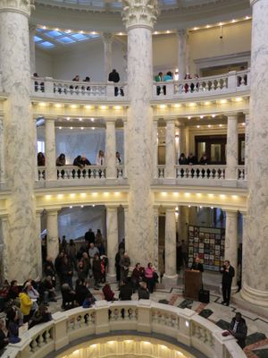 Hundreds gather in the rotunda of the Idaho Capitol for the state's official Martin Luther King Jr.-Idaho Human Rights Day celebration (Betsy Z. Russell)