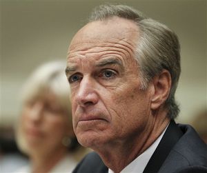 Former U.S. Secretary of the Interior Dirk Kempthorne testifies to a congressional committee on Tuesday, along with his predecessor in the office, Gale Norton, at a hearing on the BP oil spill. (AP Photo)
