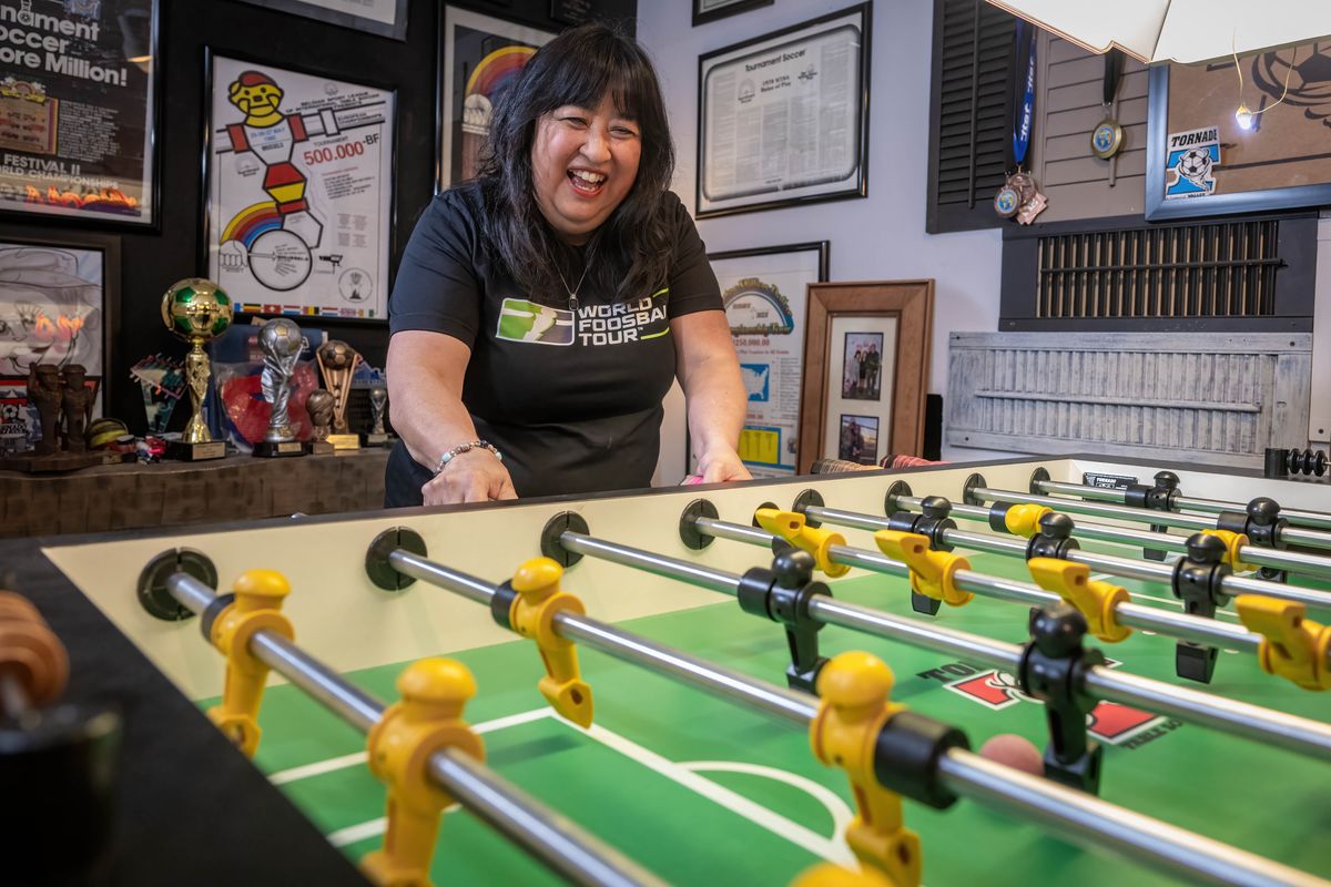 Lotus Leong-Chesbrough is a foosball legend who happens to hail from Spokane. She was inducted into the U.S. Hall of Fame in 2018 after years of winning national and international competitions. She’s qualified for the World Cup again for the first time since her 2006 and 2009 victories, and will be traveling to Spain in June for the competition. (COLIN MULVANY/The Spokesman-Review)