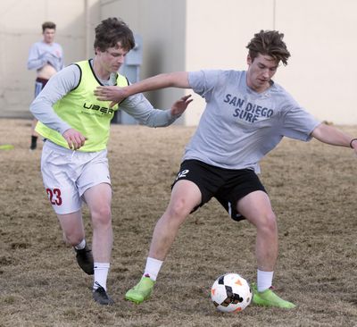 Bryan Maxwell, left, and Zak Deutschman have led Lewis and Clark’s defense this season. (Jesse Tinsley / The Spokesman-Review)