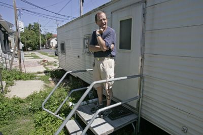 Gerard Rigney stands on the steps of his FEMA trailer in New Orleans on Friday as he discusses having it removed.  (Associated Press / The Spokesman-Review)