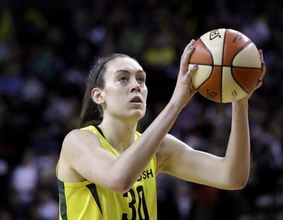 Seattle Storm's Breanna Stewart in action against the Phoenix Mercury in a WNBA basketball playoff semifinal on Aug. 26, 2018, in Seattle. (Elaine Thompson / AP)