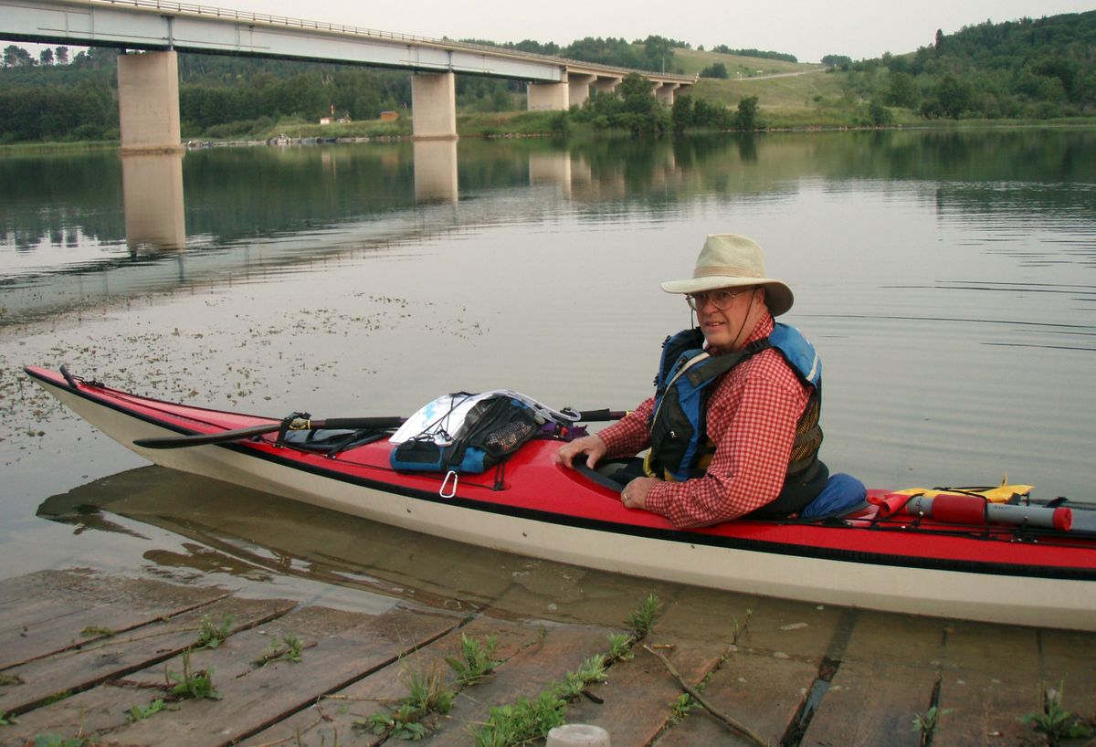 This summer, Bob Rust swapped his river-worthy sea kayak for a broader kayak with stabilizing pontoons as he left the Saskatchewan River and entered a long section of paddling on big reservoirs and Lake Winnipeg. Still, he capsized two times during windy conditions. Photo courtesy of Bob Rust (Photo courtesy of Bob Rust / The Spokesman-Review)
