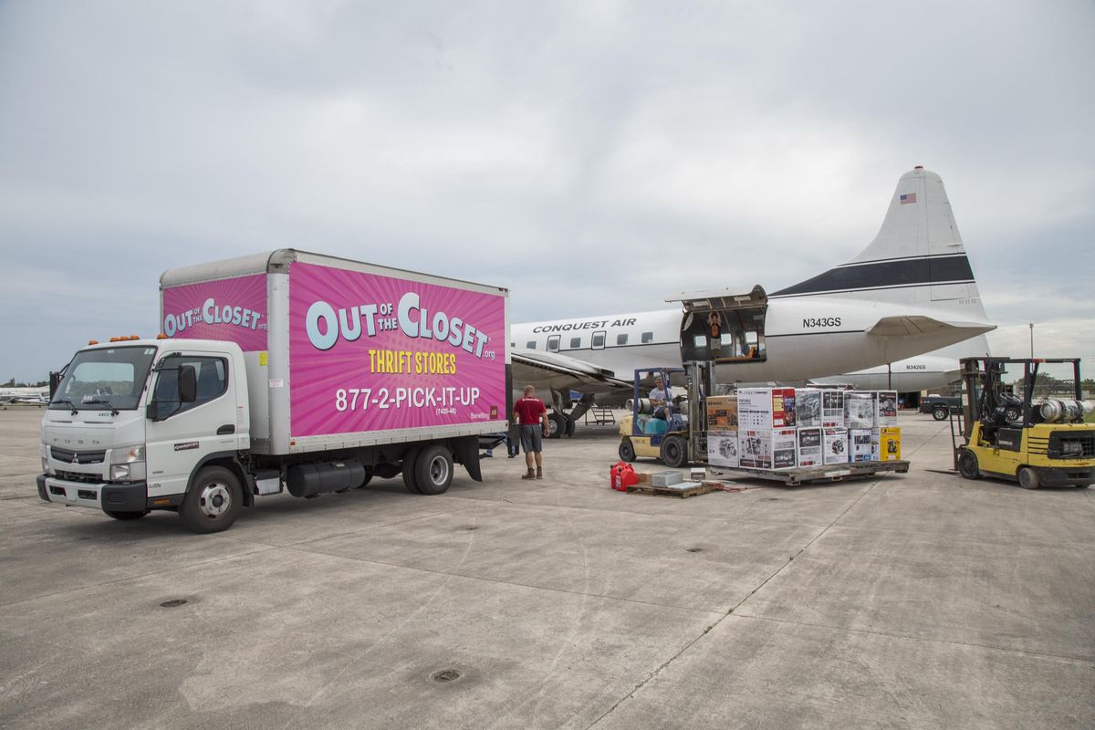 The local AHF Southern Bureau team deliver a truck load of generators to be flown to San Juan to support Puerto Rican health care centers need for sustainable power as a part of AIDS Healthcare Foundation