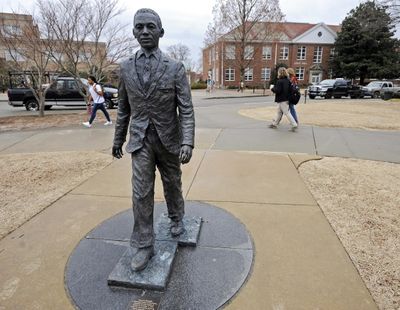 This  Feb. 17, 2014 file photo shows the James Meredith statue on the University of Mississippi campus in Oxford, Miss. (Thomas Graning / Associated Press)