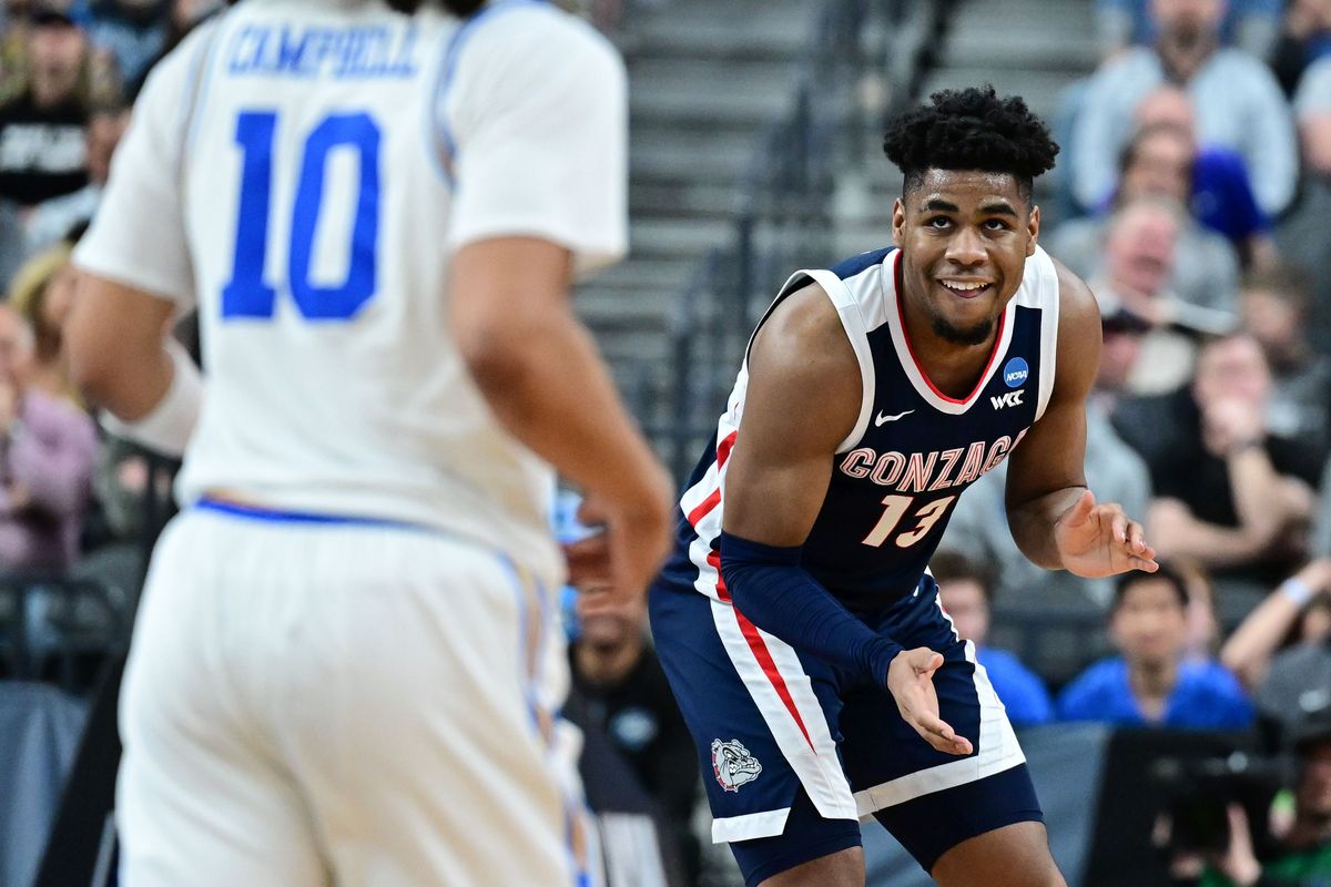 Guard Malachi Smith, competing March 23 in the NCAA Tournament Sweet 16 in Las Vegas, led Gonzaga in 3-point shooting percentage during the 2022-23 season.  (Tyler Tjomsland / The Spokesman-Review)