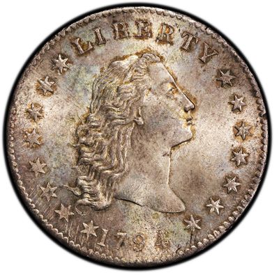 This undated photo provided by Stack’s Bowers Galleries shows a 1794 Flowing Hair Silver Dollar expected to sell for $3 million to $5 million at the Stack’s Bowers Galleries auction Sept. 30. (Associated Press)