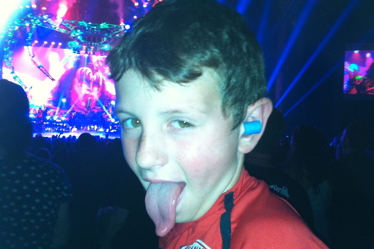 Milo Condran, 11, does his best Gene Simmons impression at a KISS concert in 2016. (Courtesy of Ed Condran)