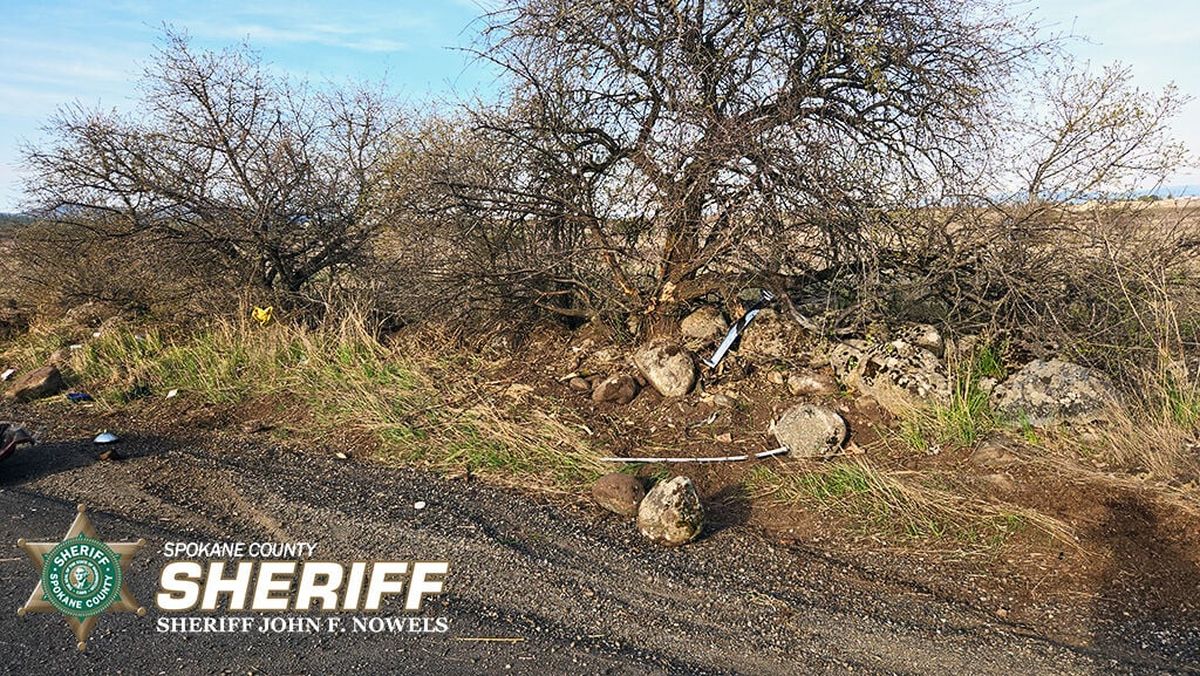 The site of a crash where a man driving a 1955 Chevy died in a crash on Friday south of Trent Avenue on Idaho Road.  (Spokane County Sheriff's Office)