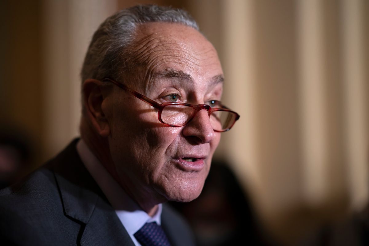 Senate Majority Leader Chuck Schumer, D-N.Y., speaks to reporters after a Democratic policy meeting at the Capitol in Washington, Tuesday, Nov. 2, 2021.  (J. Scott Applewhite)