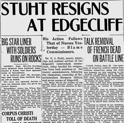 A crisis was developing at the county’s Edgecliff Tuberculosis Sanatorium, the Spokane Daily Chronicle reported. (Spokane Daily Chronicle archives)