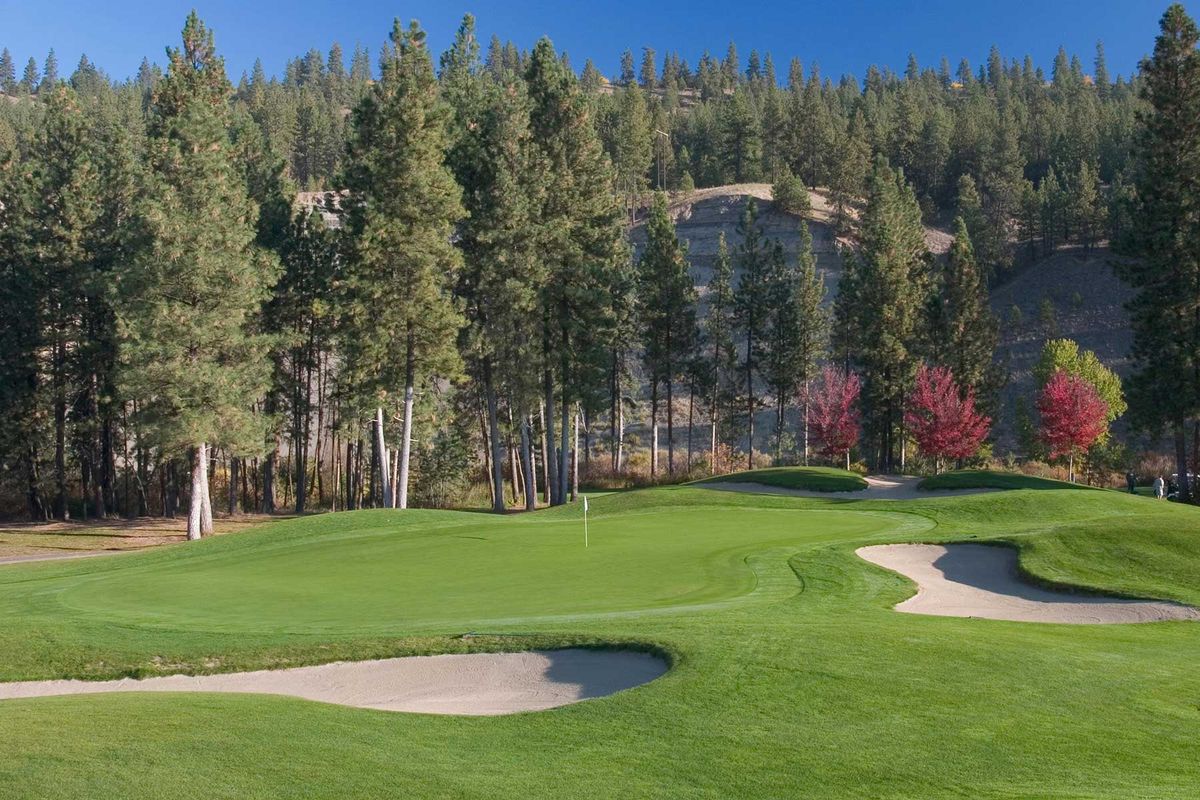 Bunkers surrounding a green await errant shots on one of the holes at Creek of Qualchan.  (Courtesy/City of Spokane)