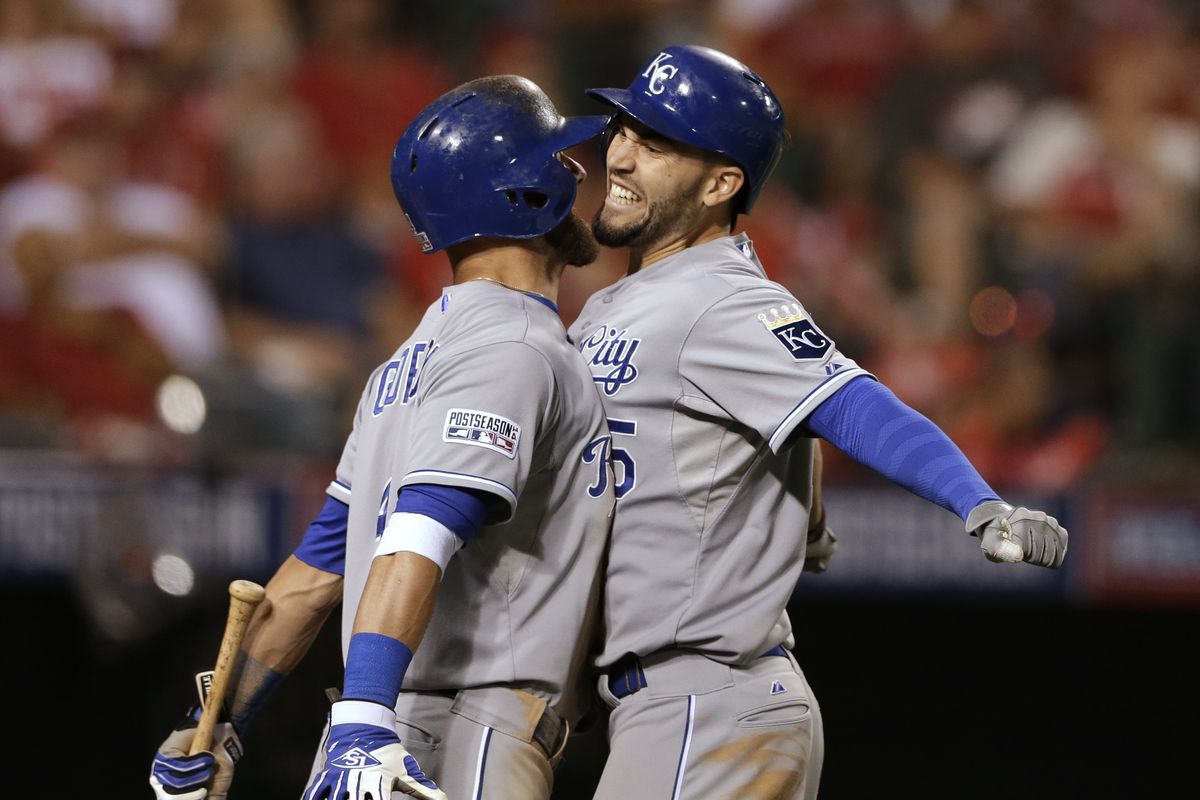 Eric Hosmer, right, who hit two homers in the ALDS, had a bounce-back season last year by hitting .302. (Associated Press)