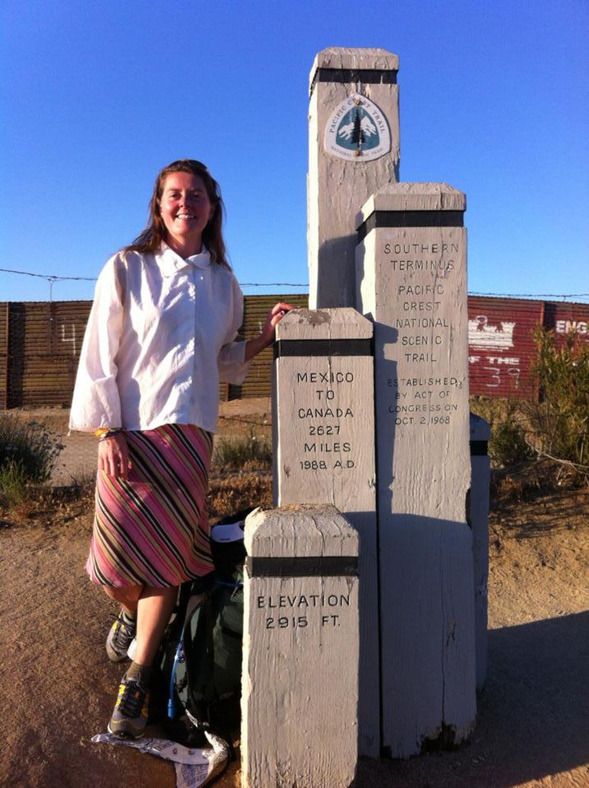 Heather "Anish" Anderson on June 8, 2013, at the southern trail head as she begins what would become a 60-day speed record for hiking 2,700 miles self-supported along the Pacific Crest Trail. (courtesy)