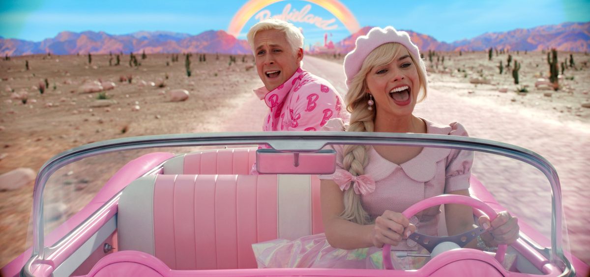 Ryan Gosling as Ken and Margot Robbie as Barbie in Warner Bros. Pictures’ “Barbie."  (Warner Bros. Pictures)