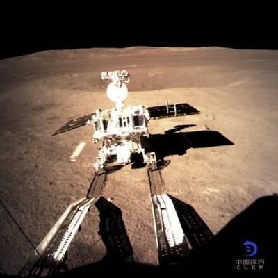 In this photo provided on Thursday, Jan. 3, 2019, by China National Space Administration via Xinhua News Agency, Yutu-2, China’s lunar rover, leaves wheel marks after leaving the lander that touched down on the surface of the far side of the moon. A Chinese spacecraft on Thursday, Jan. 3, made the first-ever landing on the far side of the moon, state media said. The lunar explorer Chang’e 4 touched down at 10:26 a.m., China Central Television said in a brief announcement at the top of its noon news broadcast. (AP)