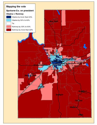 Spokane County's vote for president in the count of ballots on Election Night (Jim Camden)