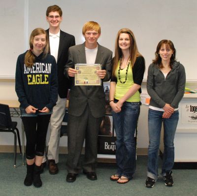 These students from East Valley High School submitted essays to the Veterans of Foreign Wars Voice of Democracy Contest Essay contest. From left, Devin Hobbs received honorable mention, Mike Traner, first place, Brandon Morscheck, honorable mention, Cally King, honorable mention, and Megan Denzin, second place.