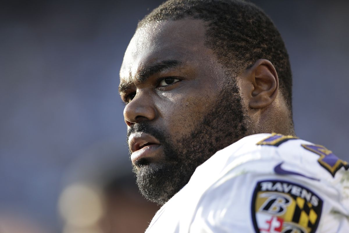 Baltimore Ravens offensive tackle Michael Oher was the subject of the movie, “The Blind Side.” (Associated Press)