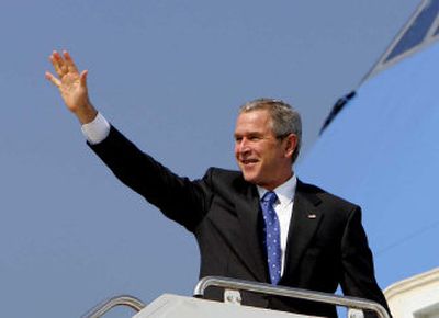 
President Bush waves goodbye Tuesday. 
 (Associated Press / The Spokesman-Review)