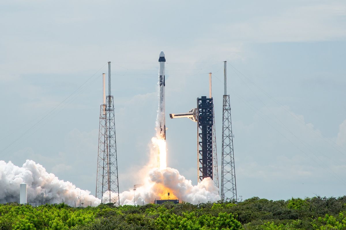 A SpaceX Falcon 9 rocket carrying the company’s Dragon spacecraft is launched on NASA’s SpaceX Crew-9 mission to the International Space Station with NASA astronaut Nick Hague and Roscosmos cosmonaut Aleksandr Gorbunov onboard on Saturday from Cape Canaveral Space Force Station in Florida.  (Handout)