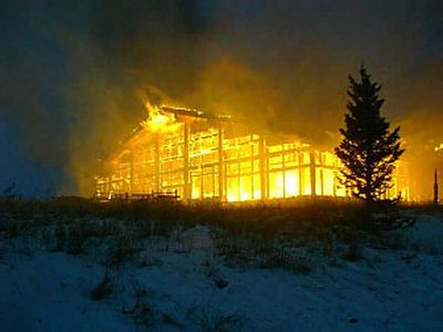 
The Two Elks Restaurant burns on Vail Mountain, Colo., on Oct. 19, 1998. A federal grand jury handed up indictments Thursday  on four people for the firebombing at the Vail ski resort. 
 (File Associated Press / The Spokesman-Review)
