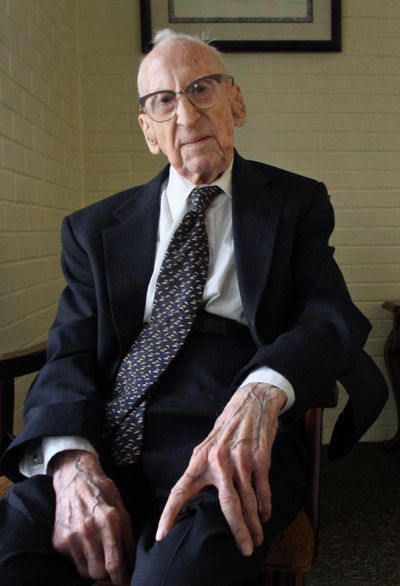 Walter Breuning, 114, sits in the lobby of his senior residence in Great Falls in October. (Associated Press)