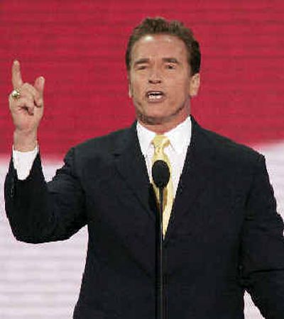 
California Gov. Arnold Schwarzenegger addresses the delegates at the Republican National Convention Tuesday in New York.  
 (Associated Press / The Spokesman-Review)