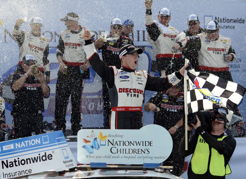 A.J. Allmendinger celebrates in Victory Lane after winning the Nationwide Children's Hospital 200 at Mid-Ohio Sports Car Course on August 17, 2013 in Lexington, Ohio. (Photo Credit: Robert Laberge/Getty Images) (Robert Laberge / Getty Images North America)