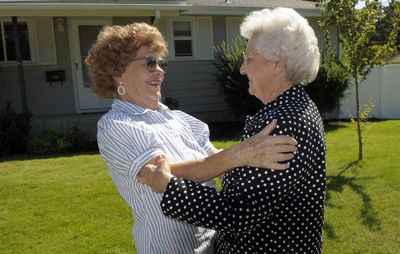 Pen pals since 1941, Millie Williams, left, of Spokane, and Glaida Craven meet for the first time Thursday.   (CHRISTOPHER ANDERSON / The Spokesman-Review)