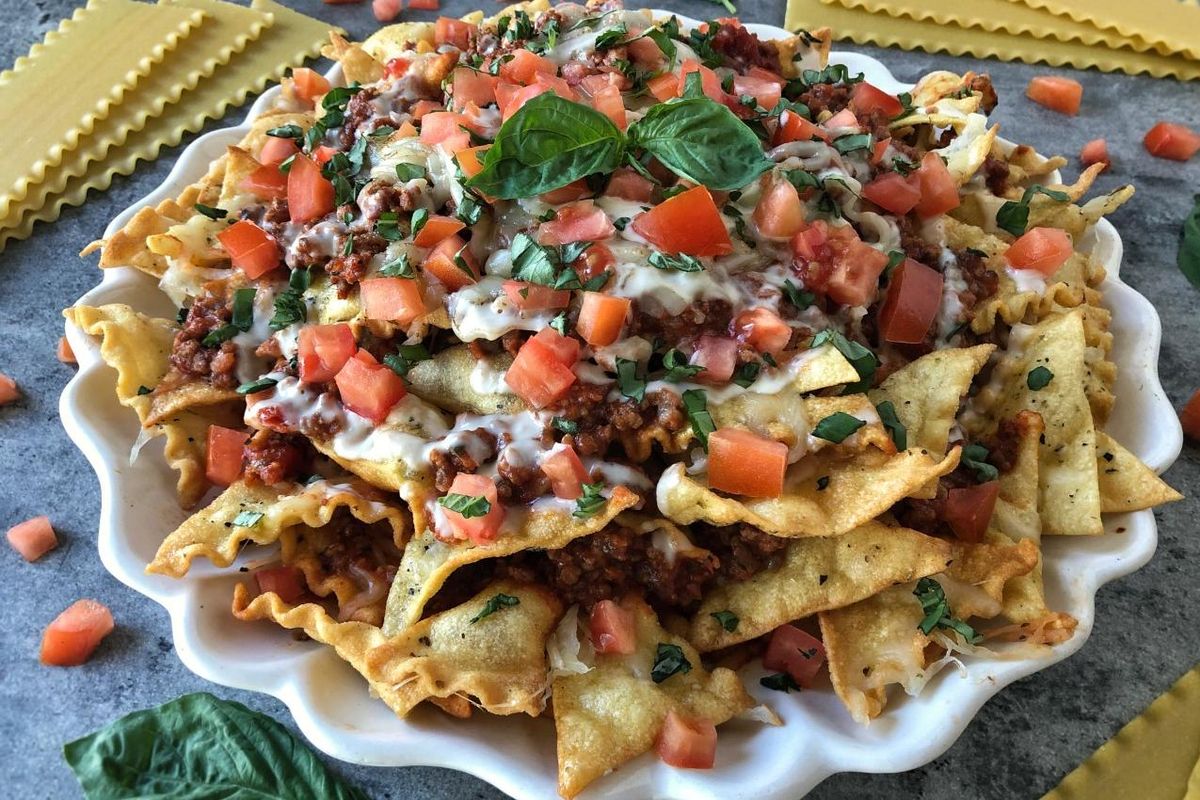 Lasagna nachos. (Audrey Alfaro / For The Spokesman-Review)