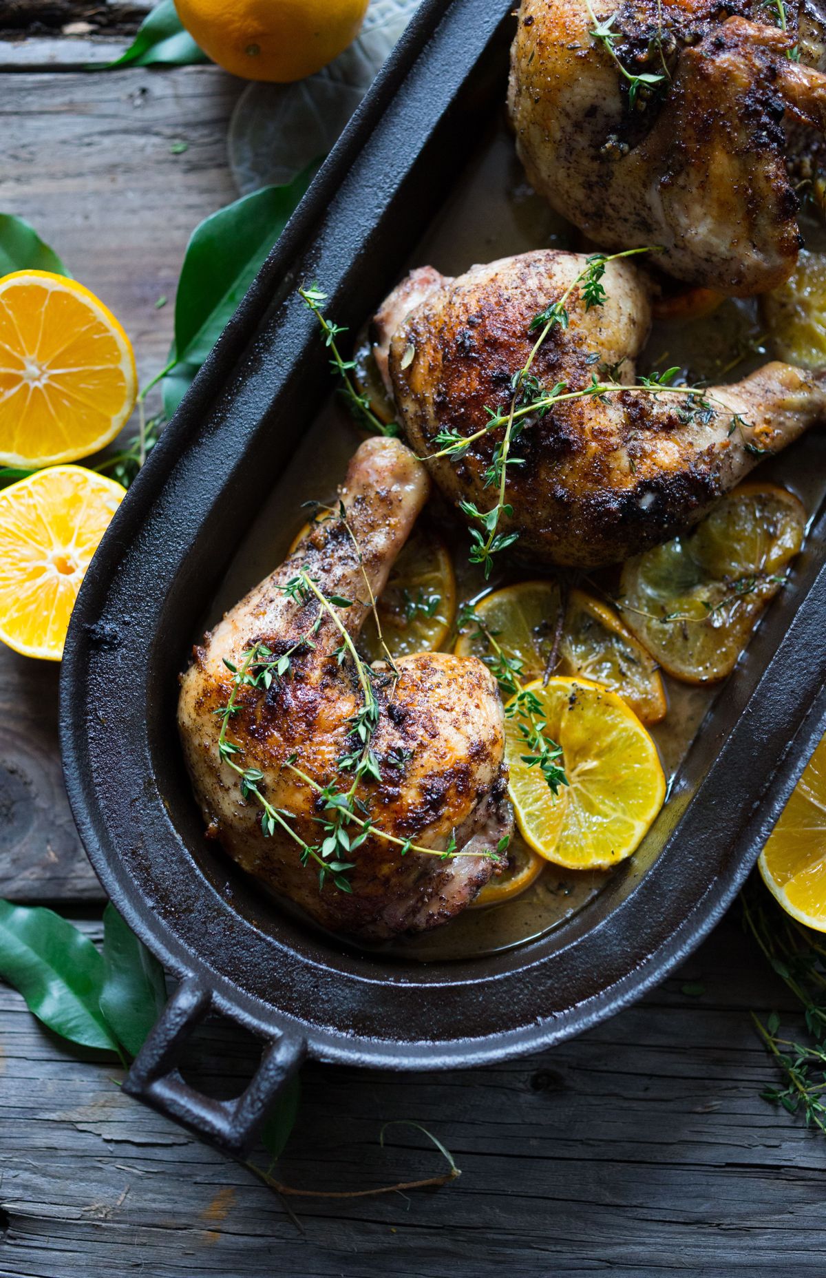 Roast Meyer lemon and sumac chicken has crispy skin and a delicious sauce. (Photo by Sylvia Fountaine)