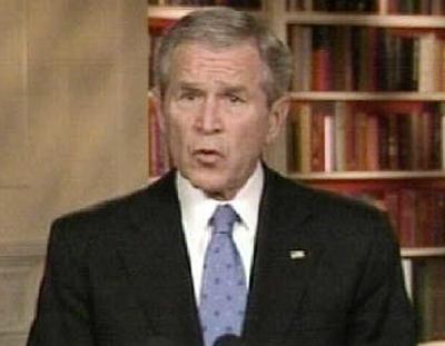 
 In an image  from television, President Bush addresses the nation from the White House library  Wednesday. 
 (Associated Press / The Spokesman-Review)