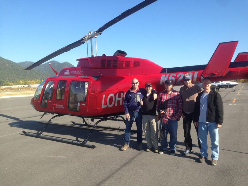 Involved in the 2017 inaugural season of helicopter skiing in the Idaho Selkirk Mountains are, from left, Lohman Helicopter president Morgan Lohman, Selkirk Powder Co. president and chief guide Ken Barrett, Indie Film Editor Cody Carter, Selkirk Powders safety coordinator Dave Alley and marketing director Alf Cromwell. (COURTESY / Courtesy photo)
