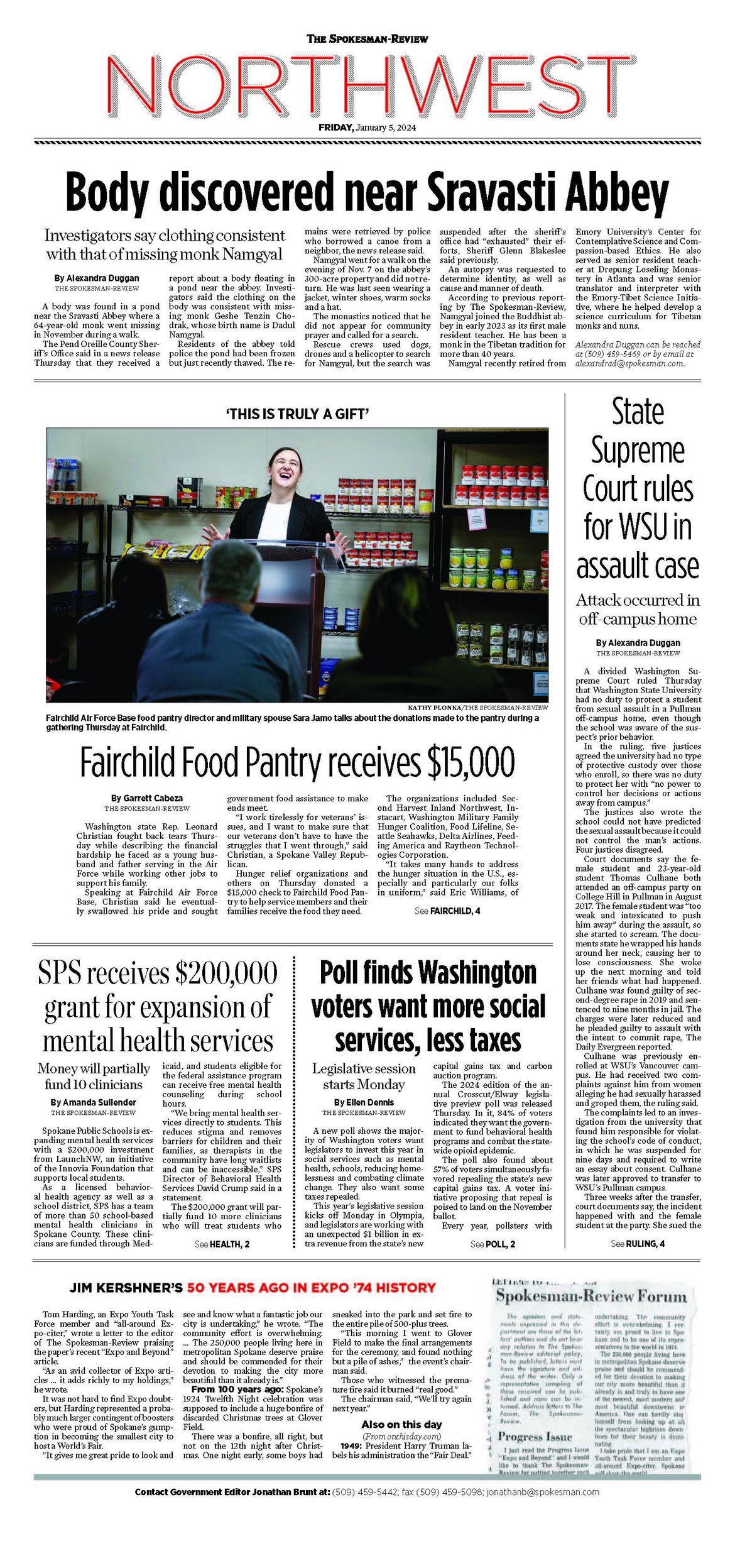 Northwest Front Page for Jan. 5, 2024 | The Spokesman-Review