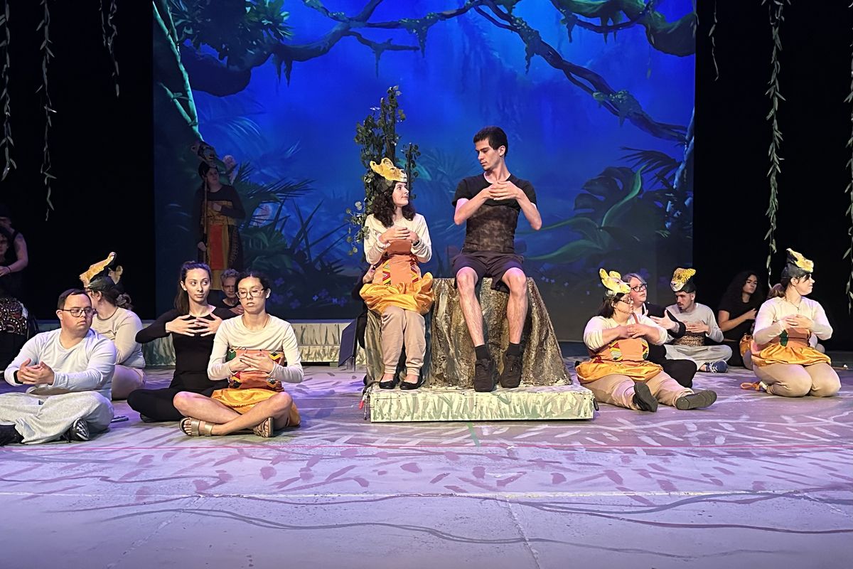 The cast of My Turn Theater rehearses ahead of production of "The Lion King Jr.," running through Aug. 9 at Spokane Civic Theatre. (Courtesy)