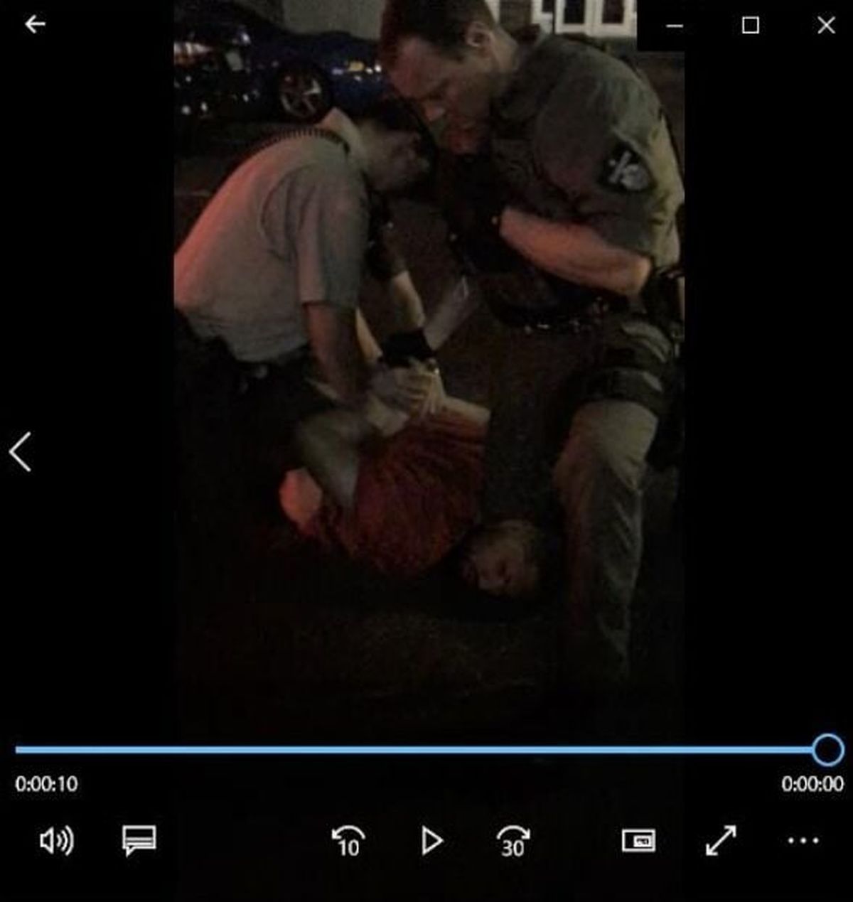 A still of a video captured by a woman in August 2019 shows Spokane County Sheriff’s deputies detaining then-23-year-old Darnai L. Vaile outside a bar in Spokane Valley.  (Washington Court of Appeals Division III)