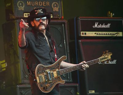 Motorhead bassist Lemmy Kilmister performs during the Glastonbury Music Festival in June.