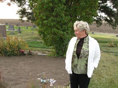 Eleanor Hill is circulating a petition to registered voters in downtown Spangle to become part of the Spangle Cemetery District. (Lisa Leinberger / The Spokesman-Review)