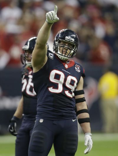 Houston Texans defensive end J.J. Watt had one sack and two passes defended in the win. (Associated Press)