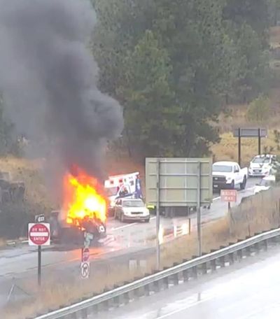 A crash on eastbound I-90 near Garden Springs sent two to the hospital on Tuesday.  (Courtesy of WSP)