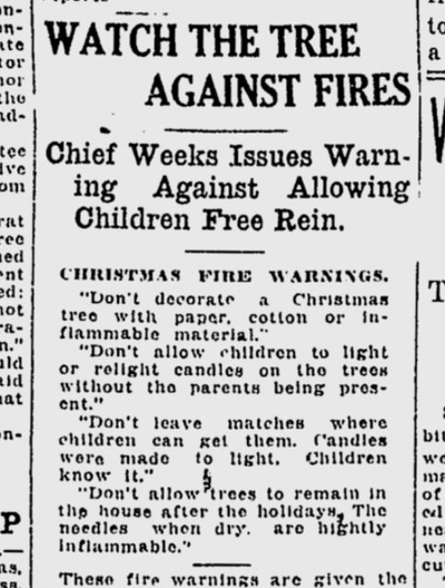 Many Spokane residents still lit their Christmas trees by candle in 1920, prompting calls by the fire chief to take precautions. 
