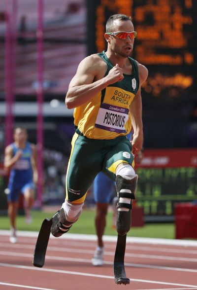 South Africa’s Oscar Pistorius – the “Blade Runner” – finished second in his 400-meter heat on Saturday. (Associated Press)