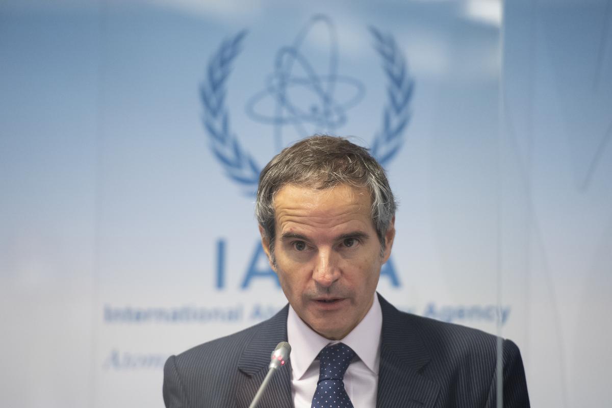 Director General of the International Atomic Energy Agency (IAEA), Rafael Mariano Grossi, speaks during a press conference during an IAEA Board of Governors meeting at the IAEA headquarters of the UN in Vienna, Austria, Nov. 18, 2020. (Christian Bruna)